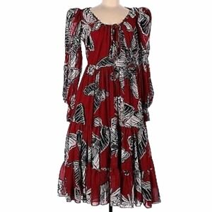 Autumn Adeigbo Fleur Red Butterfly Midi Dress Size US 14